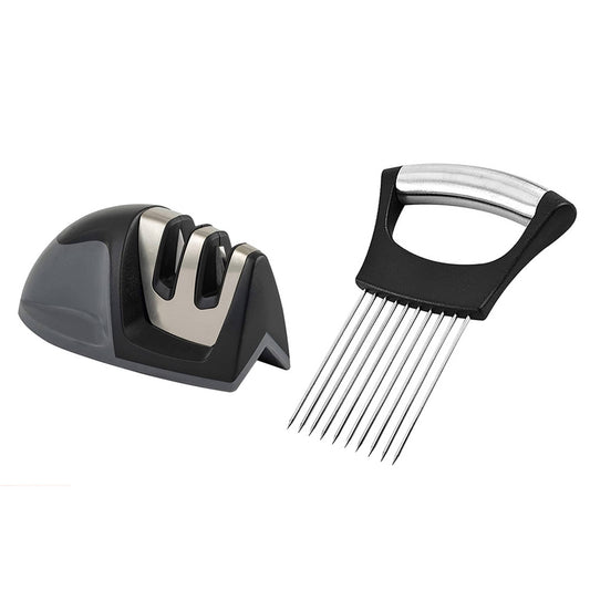 1947Kitchen 2-Pack: Ultra Sharp Knife Sharpener And Stainless Steel Vegetable And Meat Slicer Holder