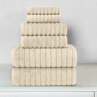 Elegant Comfort 6-Piece Turkish Cotton Corduroy Towel Set, 2 Washcloths, 2 Hand Towels and 2 Bath Towels
