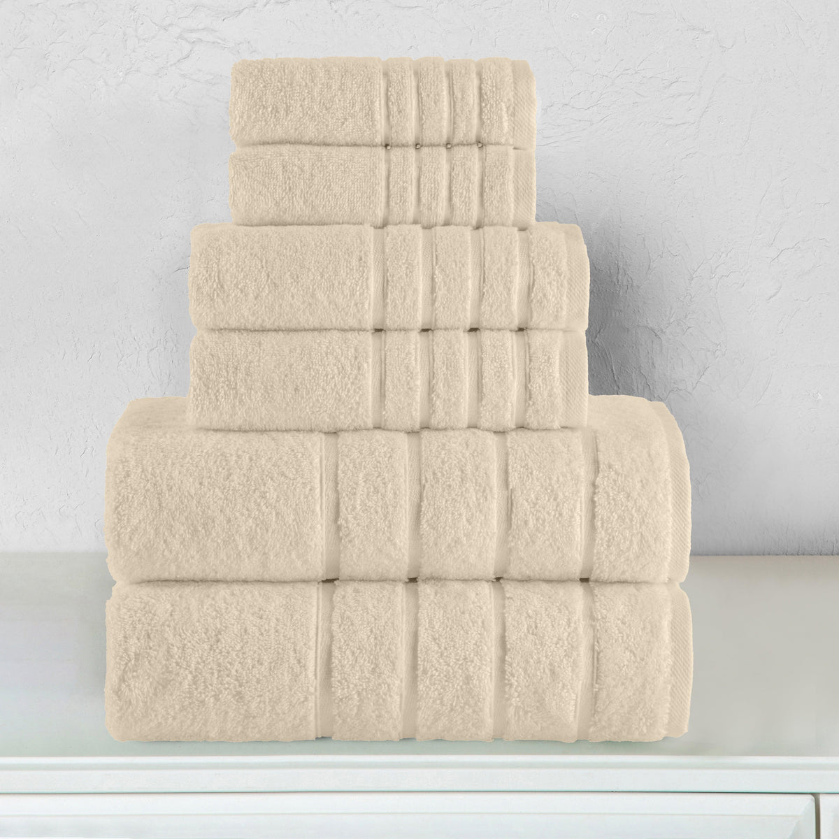 Elegant Comfort 6-Piece Turkish Cotton 4 Lines Stripe Towel Set, 2 Washcloths, 2 Hand Towels and 2 Bath Towels