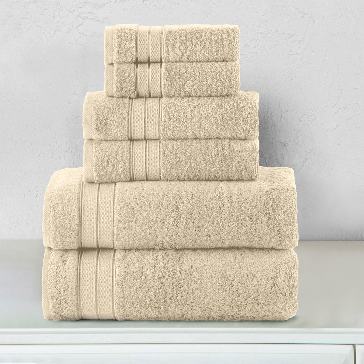 Elegant Comfort 6-Piece Turkish Cotton Three Line Popcorn Towel Set, 2 Washcloths, 2 Hand Towels and 2 Bath Towels