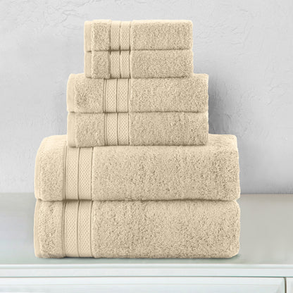 Elegant Comfort 6-Piece Turkish Cotton Three Line Popcorn Towel Set, 2 Washcloths, 2 Hand Towels and 2 Bath Towels
