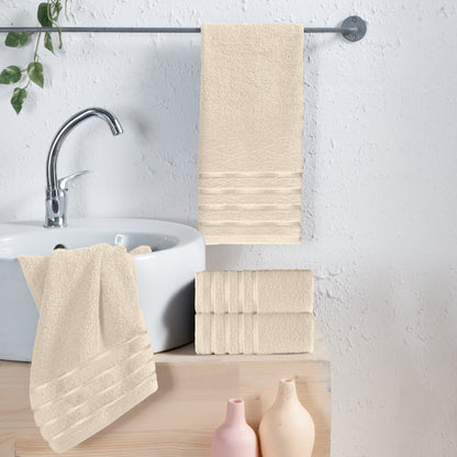 Elegant Comfort 4-Pack Turkish Cotton 4 Lines Stripe Hand Towel Set, 16 x 28 inch