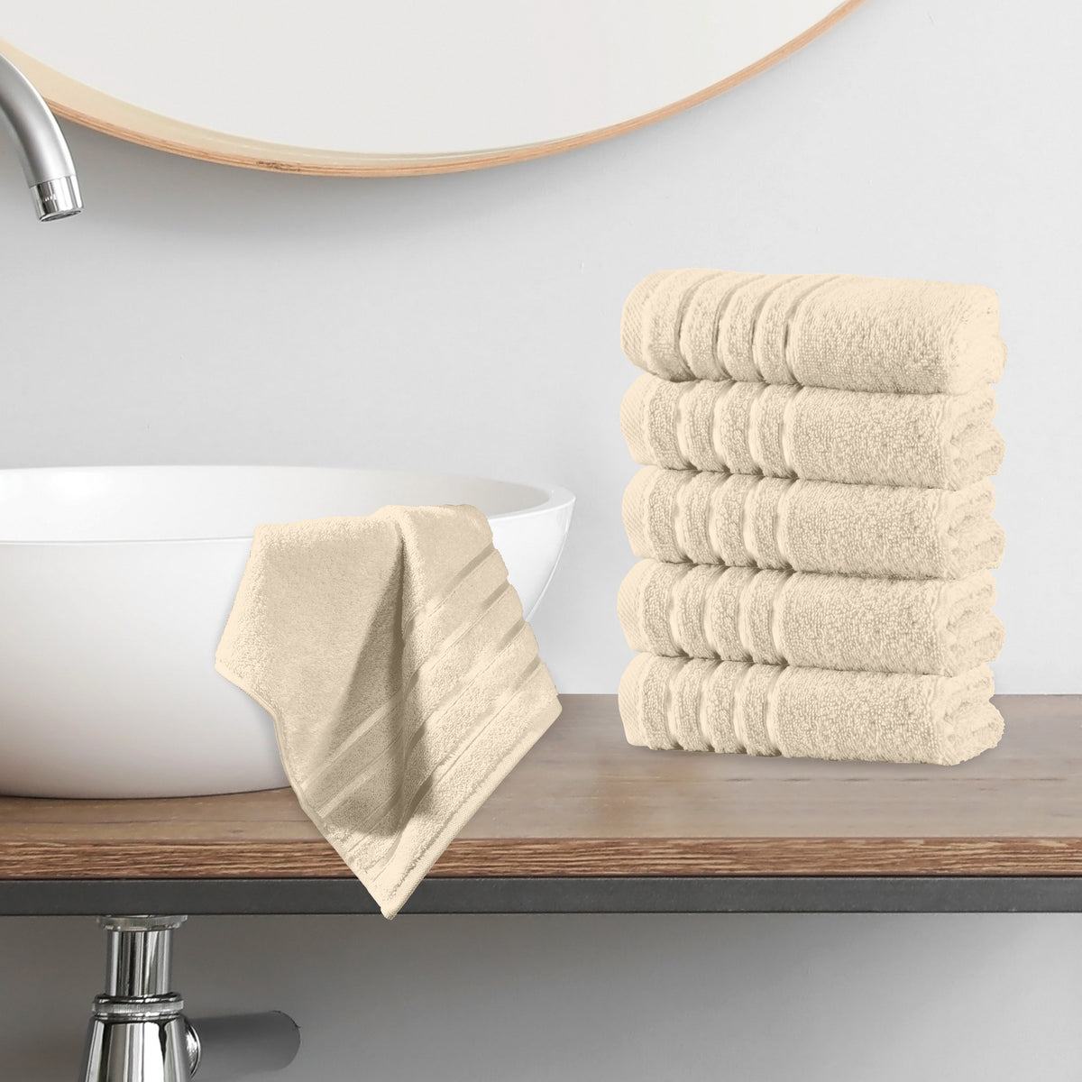 Elegant Comfort 6-Pack Premium Turkish Cotton 4 Lines Stripe Washcloths Set, 13 x 13 inch