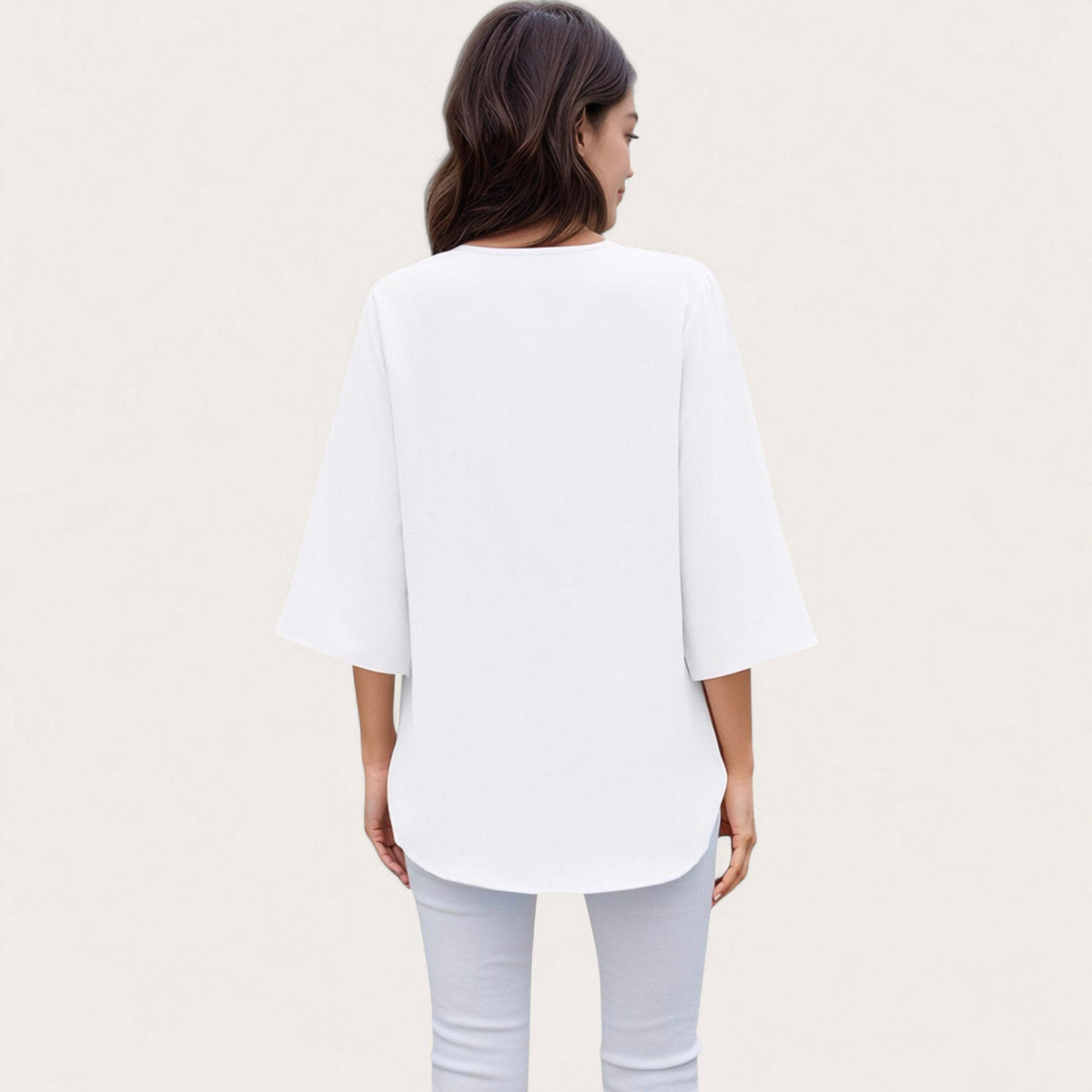 Anna-Kaci Women's V-Neck Blouse with Lace Trim Detail and 3/4 Split Sleeves Relaxed Fit