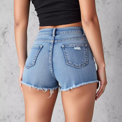Anna-Kaci Women's High Waist Distressed Denim Shorts with Raw Hem