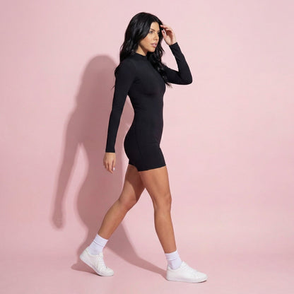 Anna-Kaci Active Women's Long Sleeve Fitted Active Romper with Front Half Zip and Stretch One-Piece Design