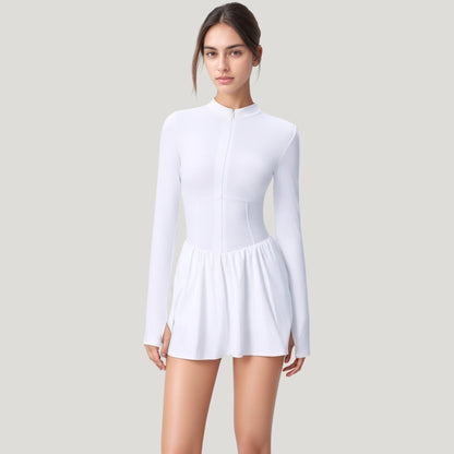 Anna-Kaci Active Women's Long Sleeve Athletic Dress with Front Zip and Flowy Skirt