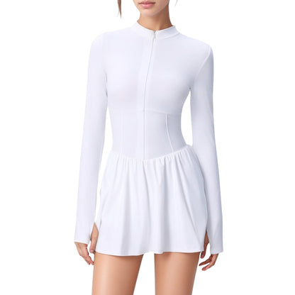 Anna-Kaci Active Women's Long Sleeve Athletic Dress with Front Zip and Flowy Skirt