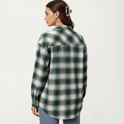 Anna-Kaci Women's Long Sleeve Plaid Button-Up Shirt with Chest Pockets