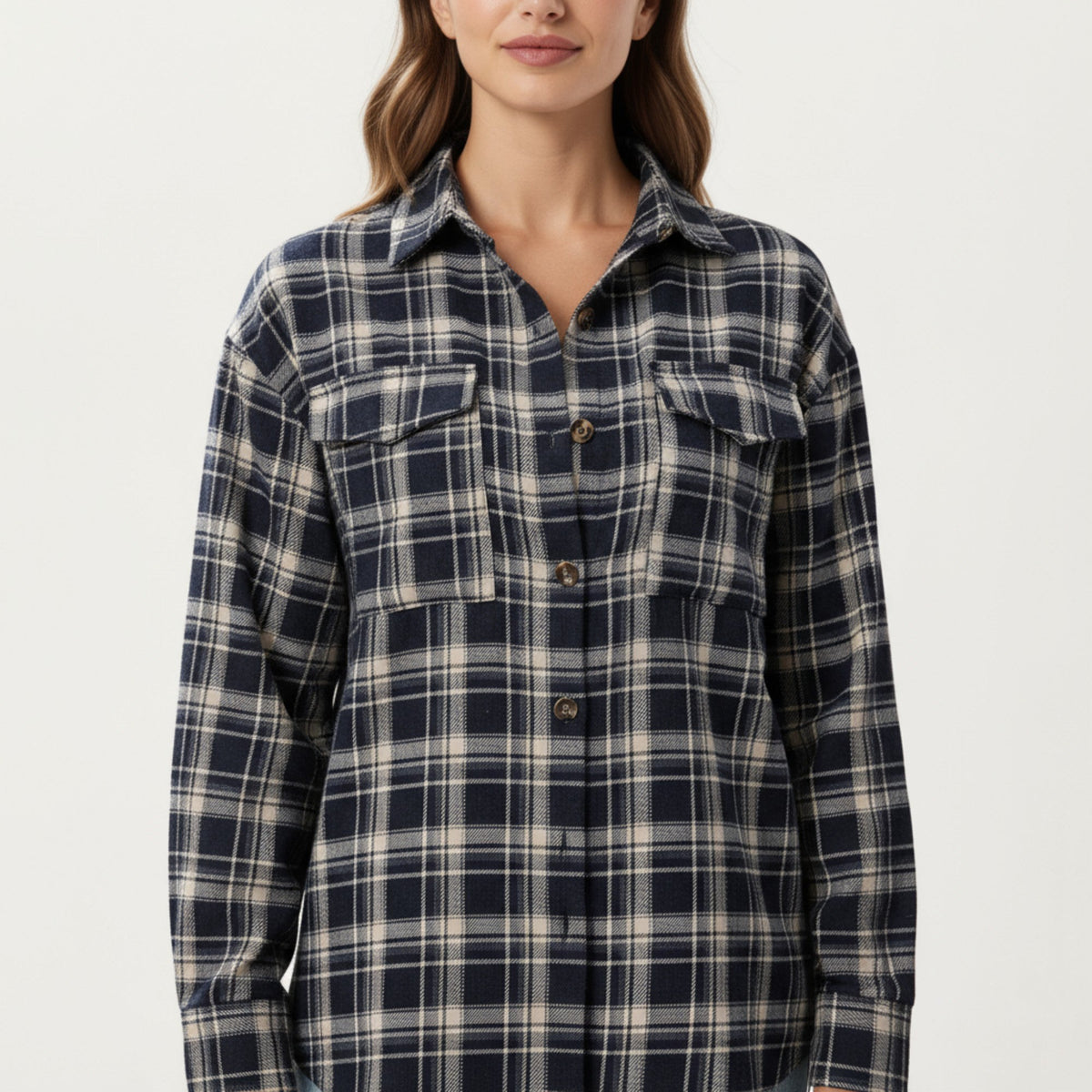 Anna-Kaci Women's Long Sleeve Plaid Button-Up Shirt with Chest Pockets