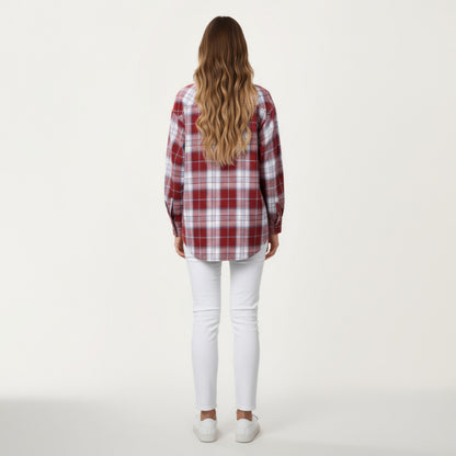 Anna-Kaci Women's Long Sleeve Plaid Button-Up Shirt with Chest Pockets