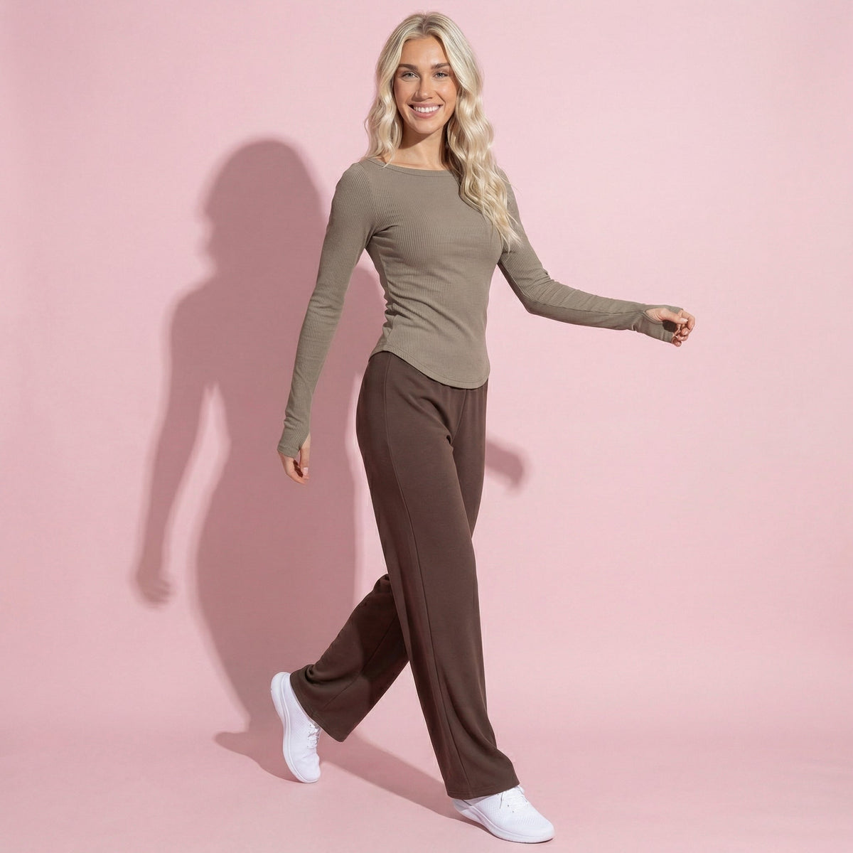 Anna-Kaci Active Women's Long Sleeve Rib Knit Top with Boat Neckline and Slim Fit Silhouette