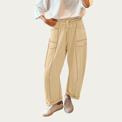 Anna-Kaci Women¡¯s Soft Wide Leg Pants with Cargo Style Seam Detailing Adjustable Drawstring Waistband and Relaxed Stretch Fit