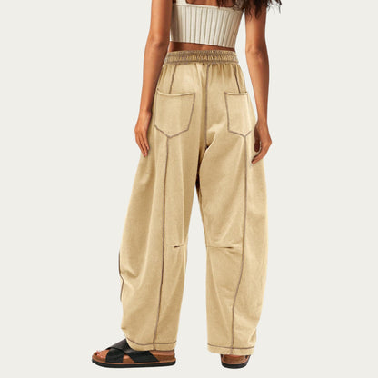 Anna-Kaci Women¡¯s Soft Wide Leg Pants with Cargo Style Seam Detailing Adjustable Drawstring Waistband and Relaxed Stretch Fit