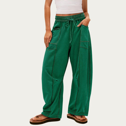 Anna-Kaci Women¡¯s Soft Wide Leg Pants with Cargo Style Seam Detailing Adjustable Drawstring Waistband and Relaxed Stretch Fit