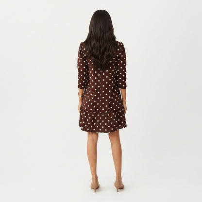 Anna-Kaci Women's Long Sleeve Polka Dot Mini Dress with Round Neckline and Ruffled Hem Detail
