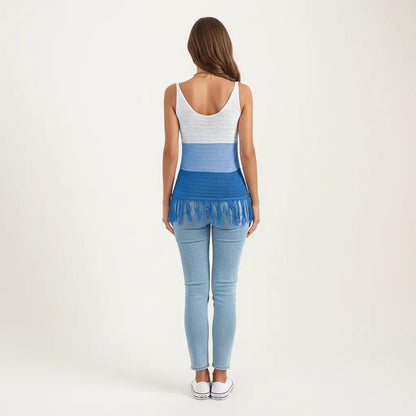 Anna-Kaci Women's Sleeveless Open Knit Tank Top with V Neck and Fringe Hem Detail