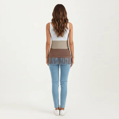 Anna-Kaci Women's Sleeveless Open Knit Tank Top with V Neck and Fringe Hem Detail