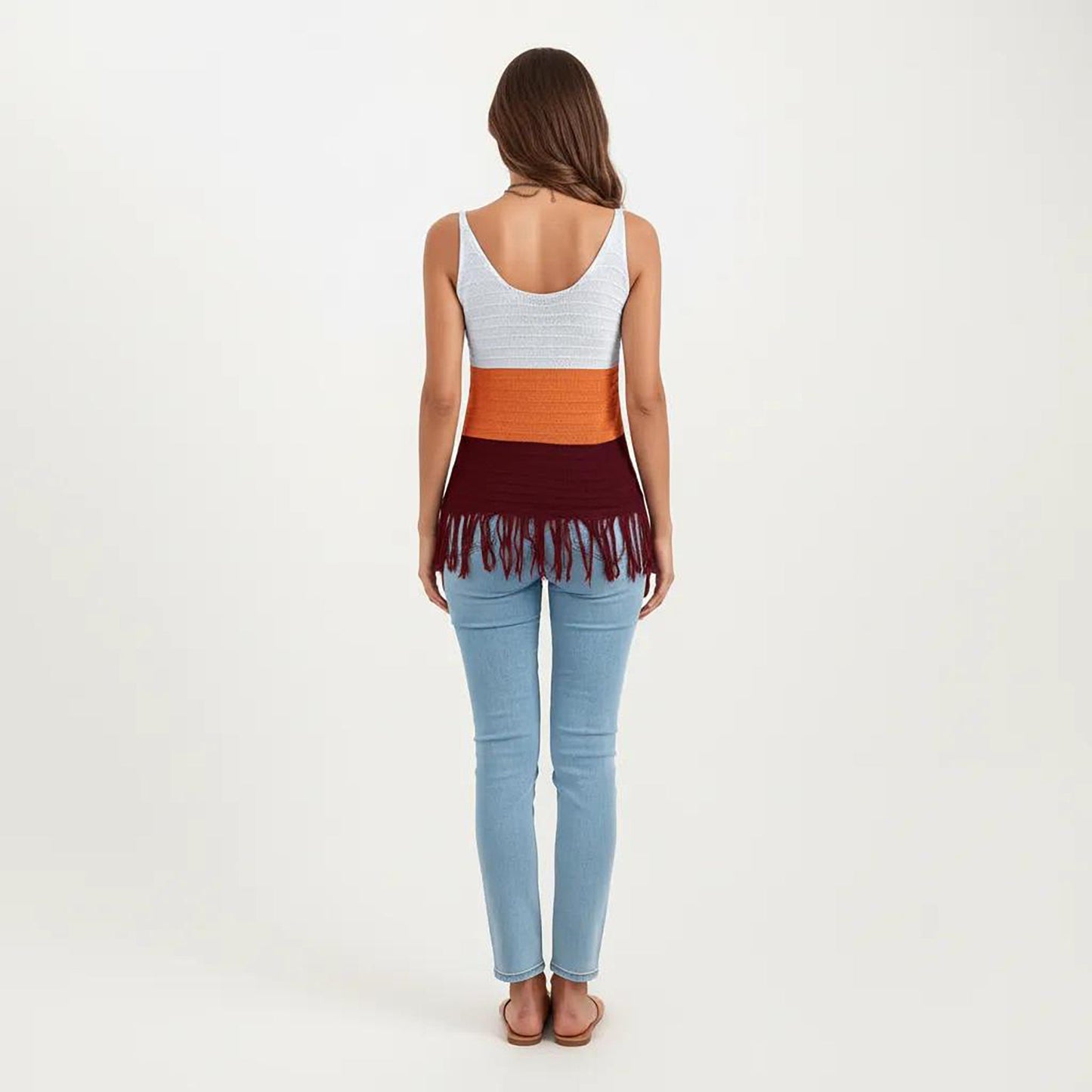 Anna-Kaci Women's Sleeveless Open Knit Tank Top with V Neck and Fringe Hem Detail