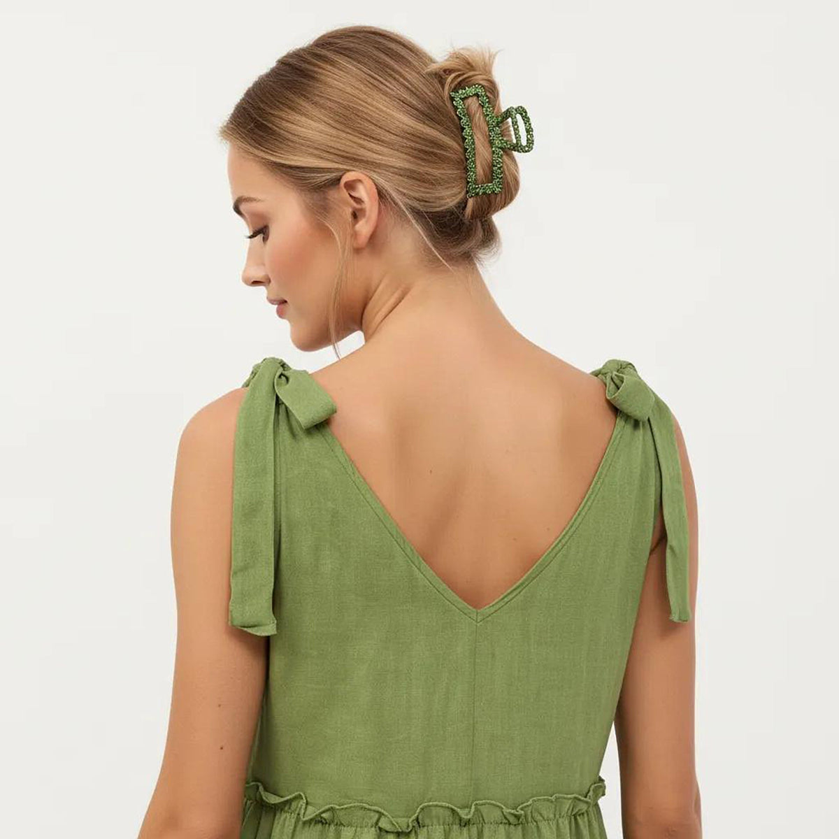 Anna-Kaci Women's Sleeveless Tiered Midi Dress with V Neckline and Shoulder Tie Detail