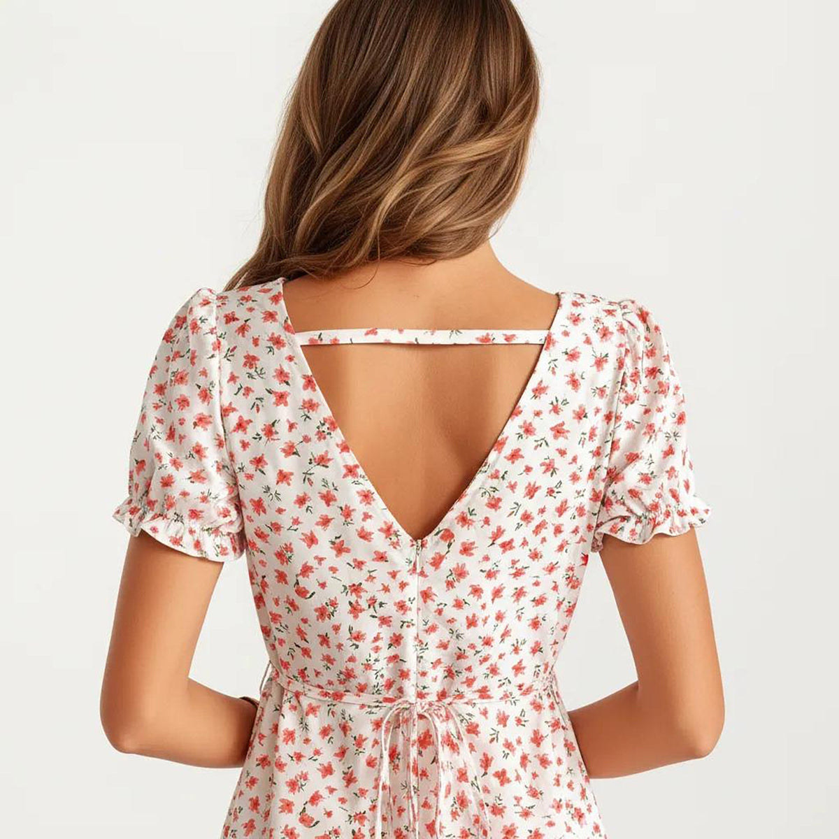 Anna-Kaci Women's Short Sleeve V Neck Mini Dress with Ditsy Floral Print and Fitted Silhouette