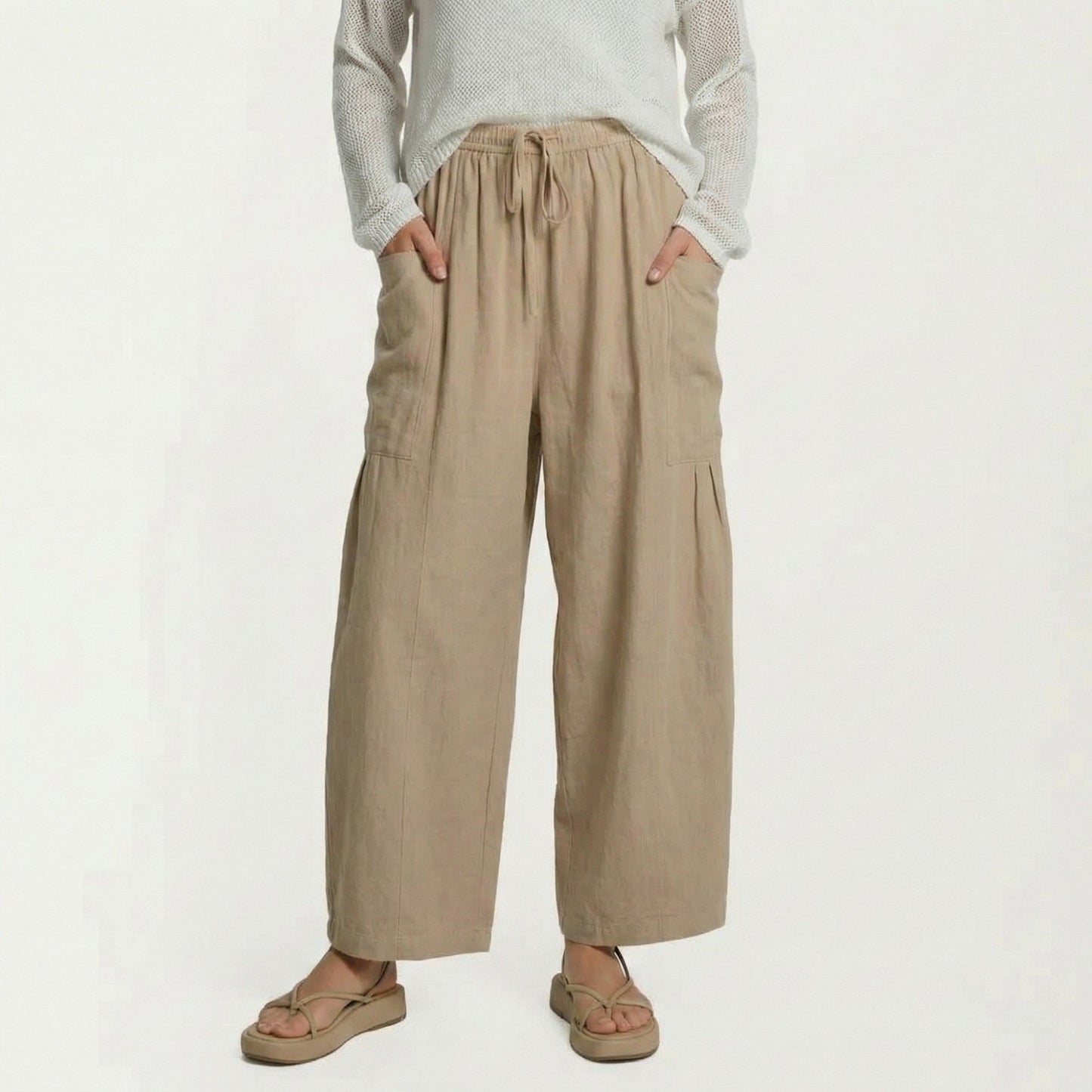 Anna-Kaci Women's Wide Leg Drawstring Pants with Elastic Waistband, Utility Pockets and Relaxed Fit