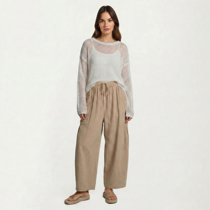 Anna-Kaci Women's Wide Leg Drawstring Pants with Elastic Waistband, Utility Pockets and Relaxed Fit
