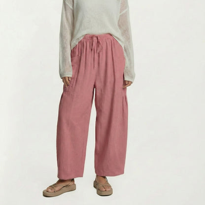 Anna-Kaci Women's Wide Leg Drawstring Pants with Elastic Waistband, Utility Pockets and Relaxed Fit