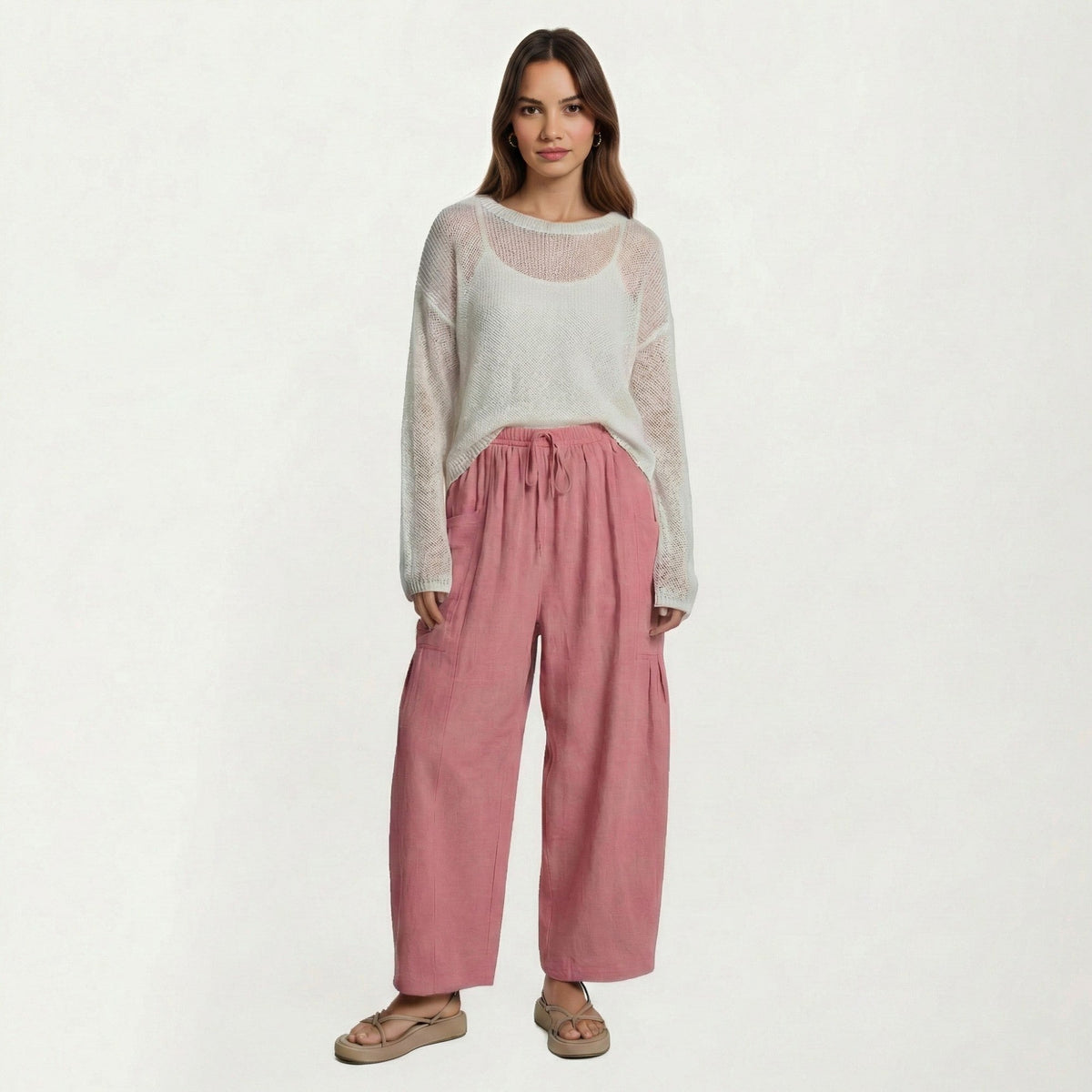 Anna-Kaci Women's Wide Leg Drawstring Pants with Elastic Waistband, Utility Pockets and Relaxed Fit