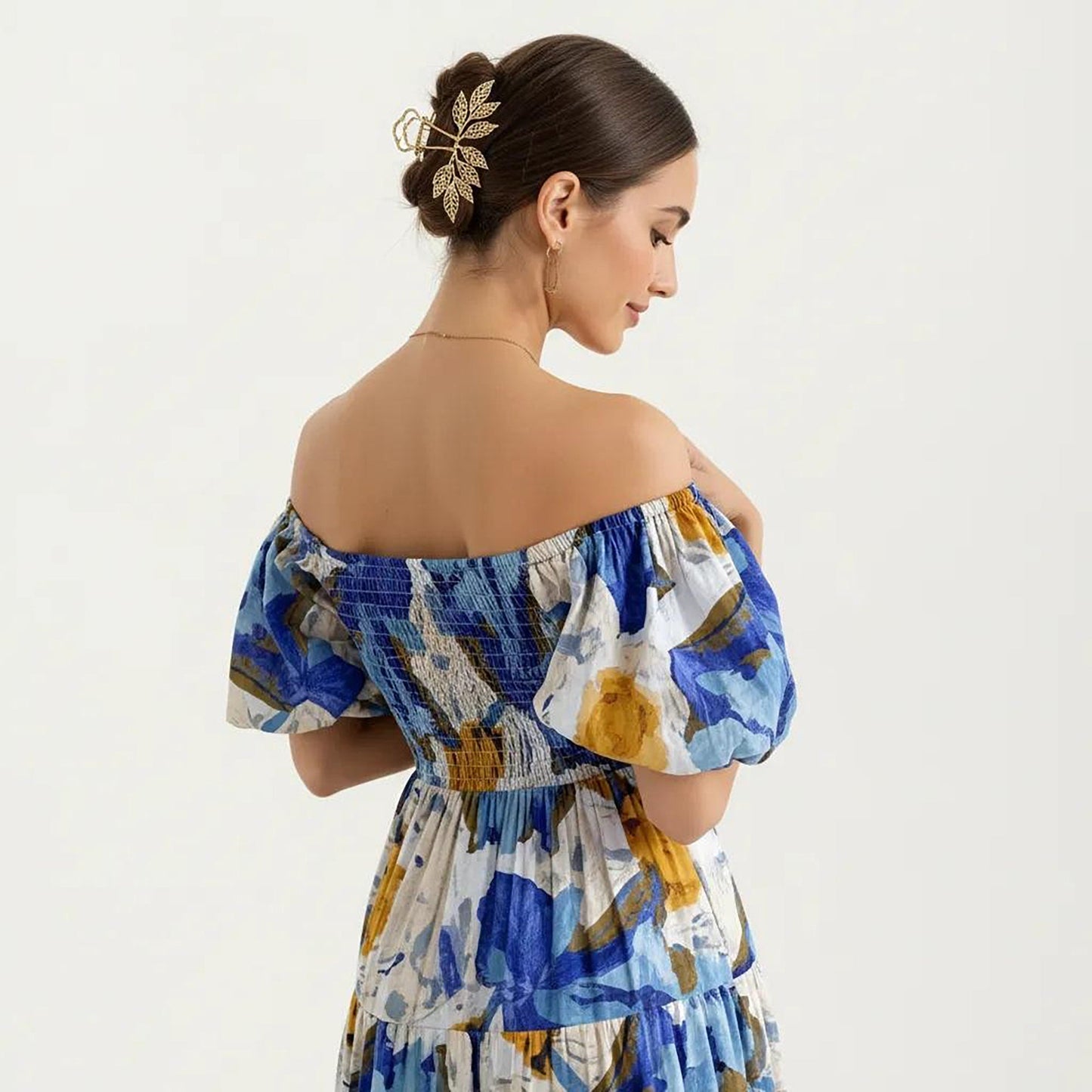 Anna-Kaci Women's Off Shoulder Maxi Dress with Smocked Bodice and Tiered Skirt