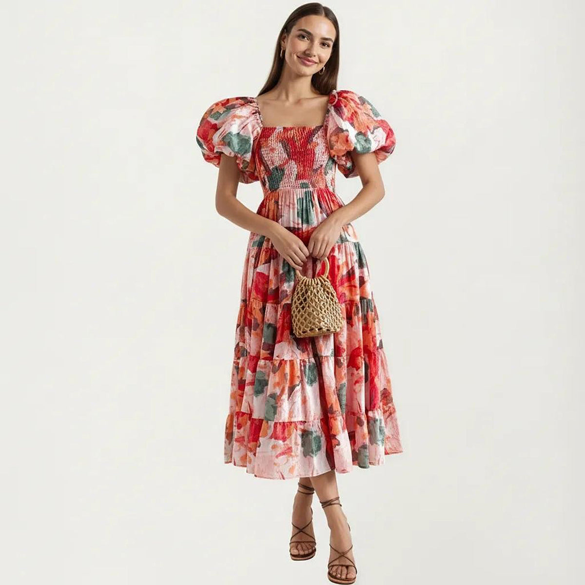 Anna-Kaci Women's Off Shoulder Maxi Dress with Smocked Bodice and Tiered Skirt