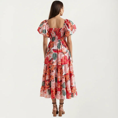 Anna-Kaci Women's Off Shoulder Maxi Dress with Smocked Bodice and Tiered Skirt