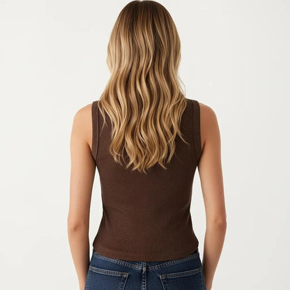 Anna-Kaci Women's Sleeveless Ribbed Knit Button Front Tank Top Fitted Stretch Casual Summer Layering Top