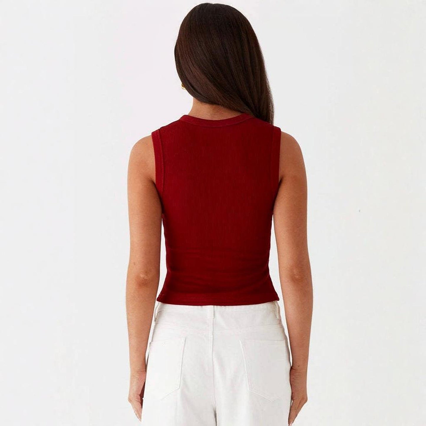 Anna-Kaci Women's Sleeveless Ribbed Knit Button Front Tank Top Fitted Stretch Casual Summer Layering Top