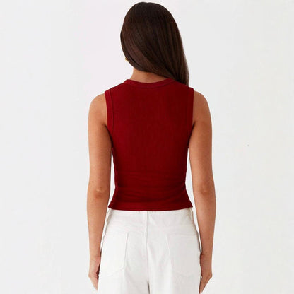 Anna-Kaci Women's Sleeveless Ribbed Knit Button Front Tank Top Fitted Stretch Casual Summer Layering Top
