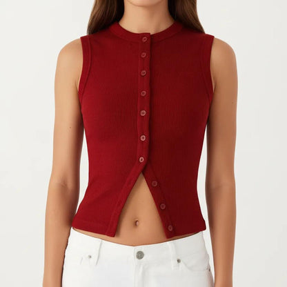 Anna-Kaci Women's Sleeveless Ribbed Knit Button Front Tank Top Fitted Stretch Casual Summer Layering Top