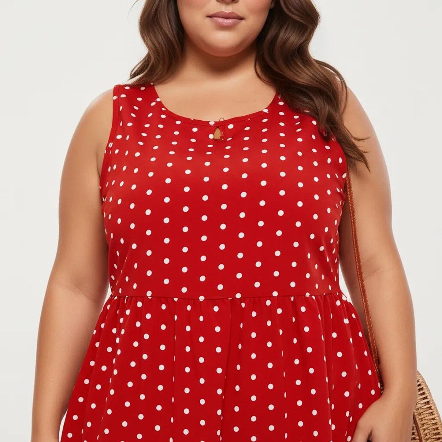 Anna-Kaci Women's Plus Size Sleeveless Scoop Neck Dress with Polka Dot Print Tiered Skirt Flowy Silhouette