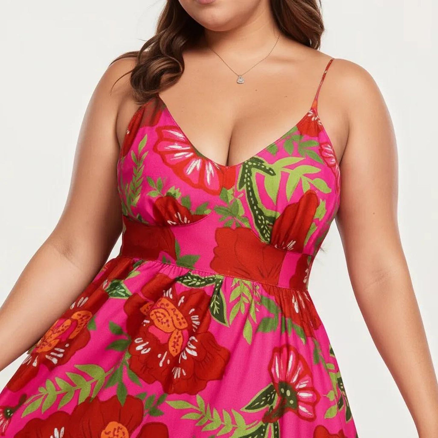 Anna-Kaci Women's Plus Size Floral Print Maxi Dress with Spaghetti Straps V Neck Fitted Bodice Flowy Skirt