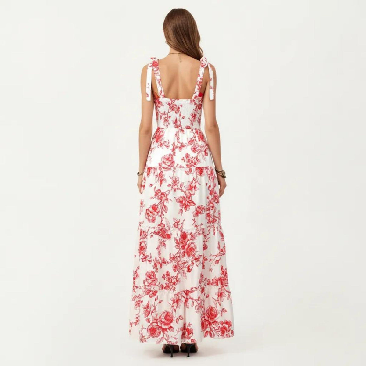 Anna-Kaci Sleeveless Floral Maxi Dress with Ruffle Strap Detail Square Neck and Tiered Skirt Flowy Design
