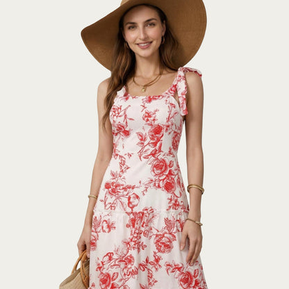 Anna-Kaci Sleeveless Floral Maxi Dress with Ruffle Strap Detail Square Neck and Tiered Skirt Flowy Design