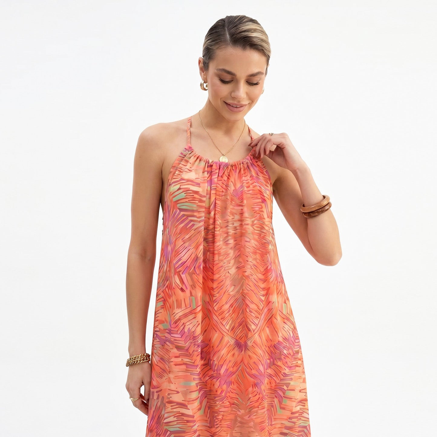 Anna-Kaci Women's Halter Maxi Dress with Open Back Tie Detail and Ruffle Hem