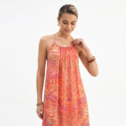 Anna-Kaci Women's Halter Maxi Dress with Open Back Tie Detail and Ruffle Hem