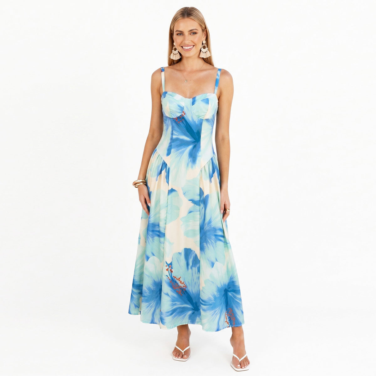 Anna-Kaci Women's Floral Maxi Dress with Sweetheart Bodice and Smocked Back