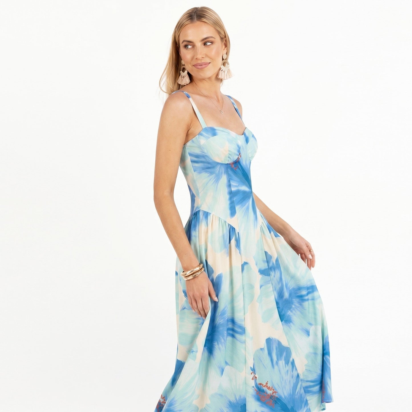 Anna-Kaci Women's Floral Maxi Dress with Sweetheart Bodice and Smocked Back