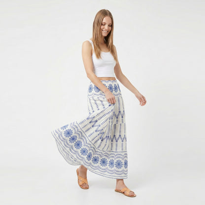 Anna-Kaci Women's Embroidered Maxi Skirt with Tiered A Line Silhouette and Border Detail