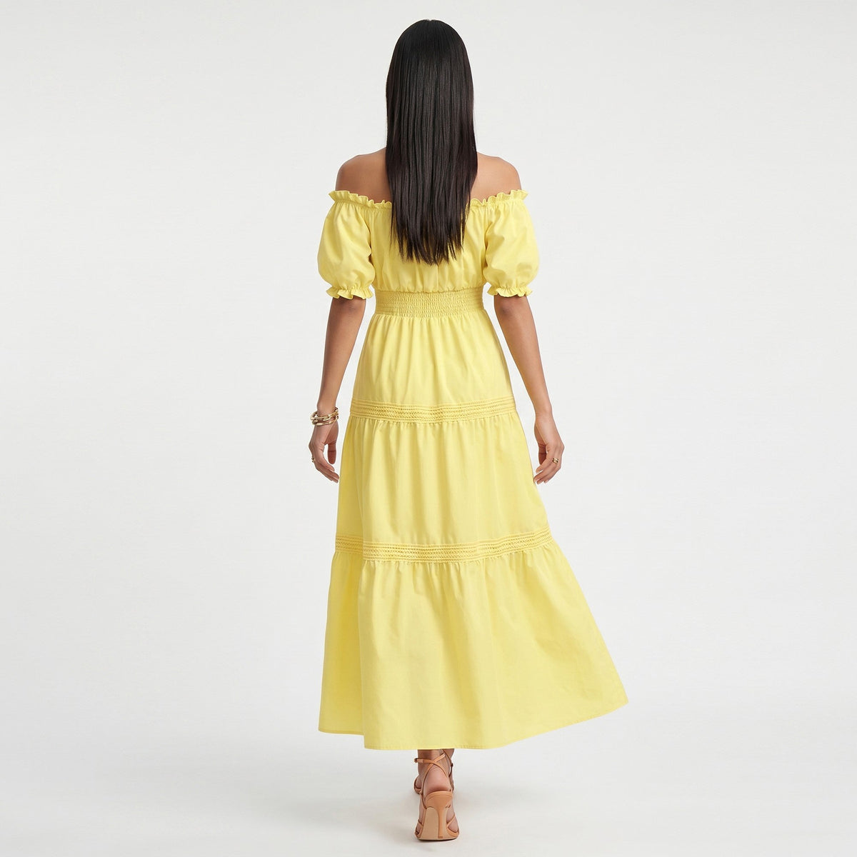 Anna-Kaci Women's Off Shoulder Maxi Dress with Smocked Waist and Tiered Skirt