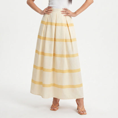 Anna-Kaci Women's Striped Maxi Skirt with Pleated Waist and A Line Silhouette