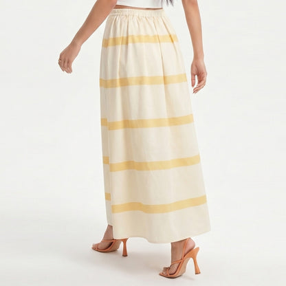 Anna-Kaci Women's Striped Maxi Skirt with Pleated Waist and A Line Silhouette