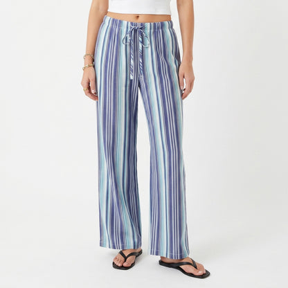 Anna-Kaci Women's Striped Wide Leg Pants with Drawstring Waist