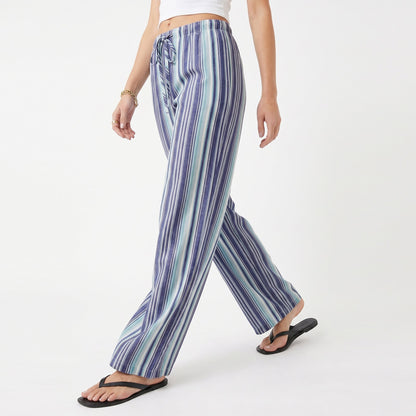 Anna-Kaci Women's Striped Wide Leg Pants with Drawstring Waist